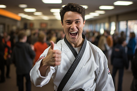 高兴大笑的跆拳道学员图片