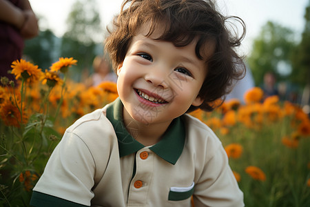 雏菊丛里的小男孩图片