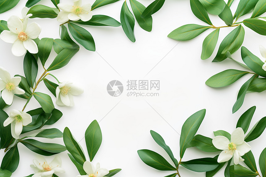 白花绿叶的清新背景图片