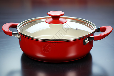 红色锅具配透明锅盖背景图片