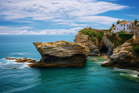 悬崖上的海景小屋图片