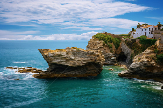 悬崖上的海景小屋图片