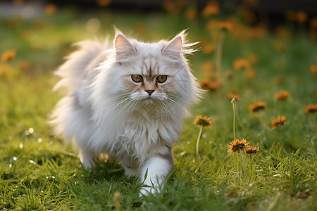 迈步芳草间的猫咪图片