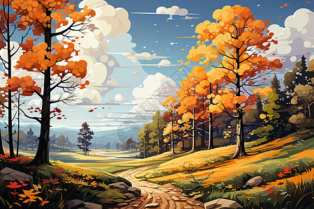 秋季的树林小道图片