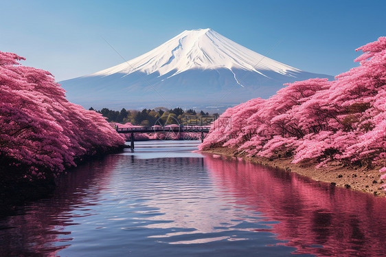 樱花盛开的富士山图片