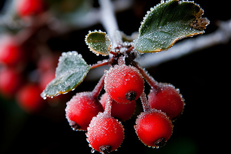 冬日中的冰霜红莓图片