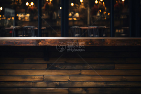 咖啡馆外的木制台面图片
