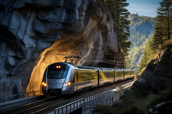 翻山隧道中的高速列车图片