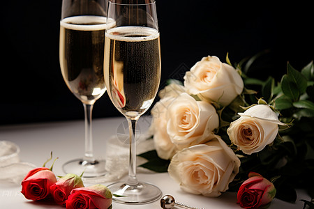 优雅浪漫玫瑰与香槟图片
