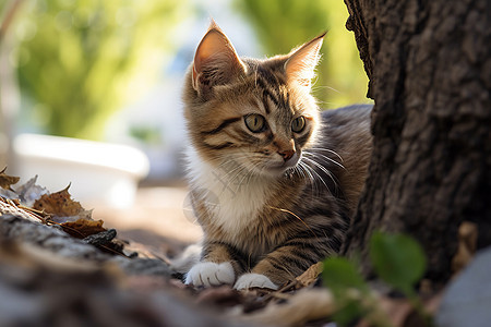 树边的猫咪图片