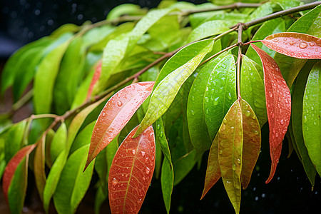 雨中的美丽树叶图片