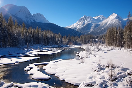 雪山中的河流图片