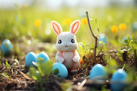 草地上的玩偶兔子图片