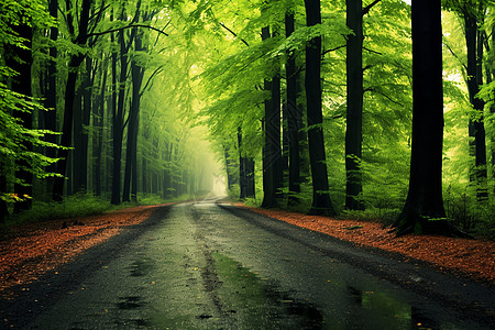 在森林里路围绕在森林里的道路背景