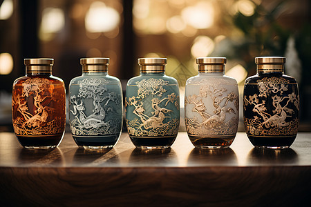 亚洲传统酒瓶的艺术魅力酒窖中的绮丽珍品图片