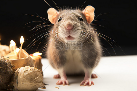 小鼠在蜡烛旁图片