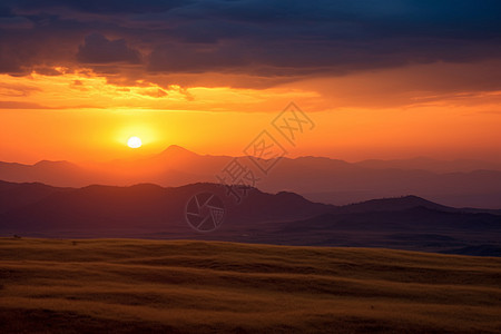 夕阳时的群山风景背景图片