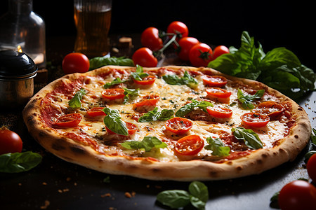 健康的番茄芝士披萨图片