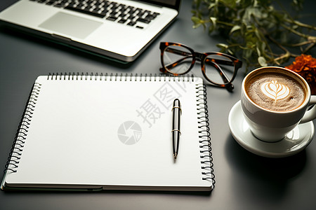 桌面上的本子和咖啡图片