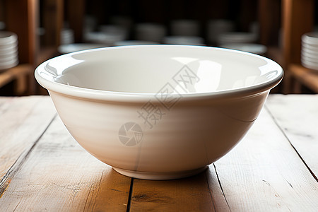 木桌上的白瓷碗图片