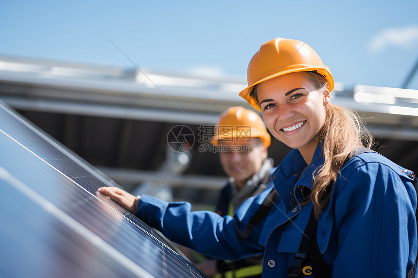 安装太阳能的工人图片