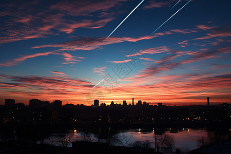 天际线夜景下的日落图片