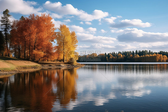秋色湖畔的风景图片