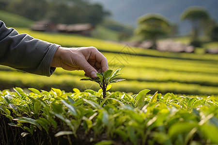 茶农在采摘背景图片