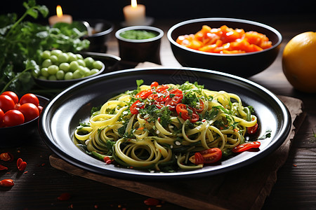 蔬菜搭配意大利面条图片