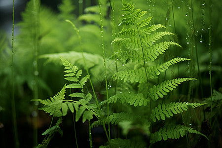 植物绿叶和茎上布满了水滴图片