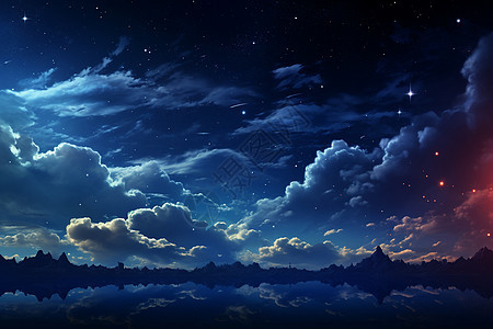 月色璀璨黑夜中的云彩图片