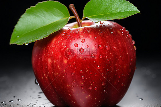 诱人红苹果上的水滴图片