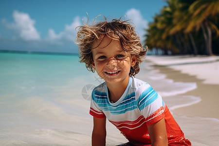 海边玩耍的男孩背景图片