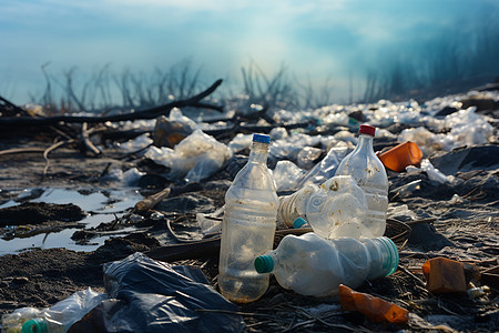 塑料污染的海滩图片