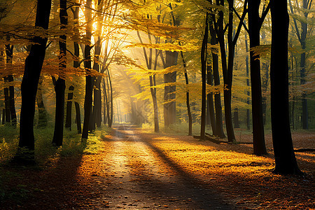秋日森林里的阳光图片