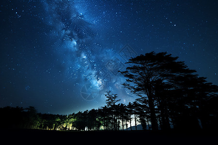 夜空下星空下的房屋背景