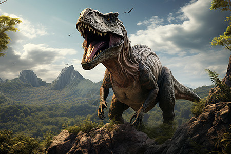 在岩石丘陵上行走的恐龙背景图片