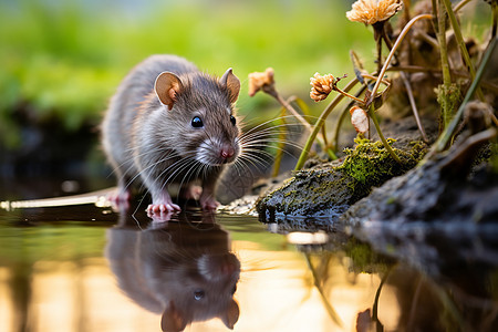 站立在水中的小老鼠图片