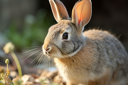 小兔子凝视远方草坪图片