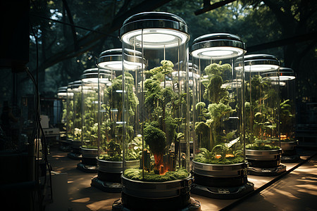 玻璃容器中生长的植物图片