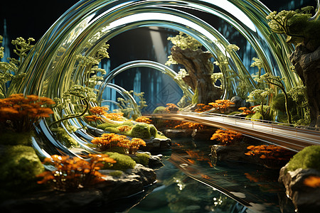 现代桥穿过森林的玻璃桥设计图片