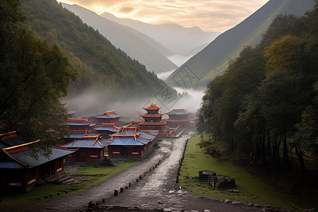 山间村庄的雾景图片