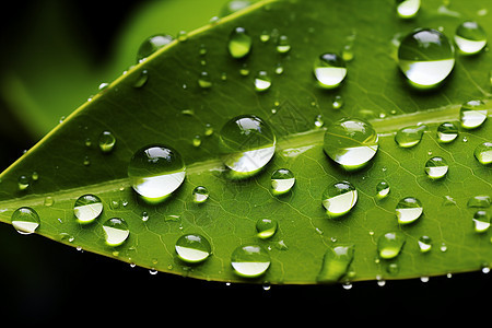清晨绿叶上的水滴图片