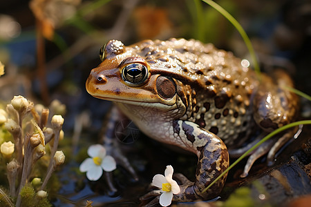 池塘中的青蛙静谧小池中的野生青蛙背景