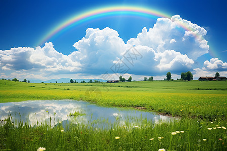 田野上空的彩虹图片