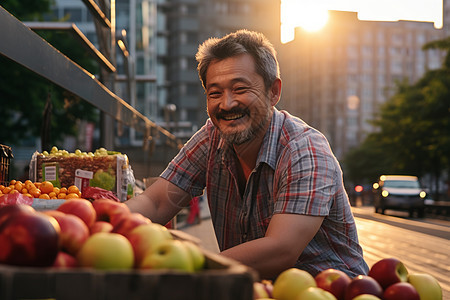 街头卖水果的中年男人图片