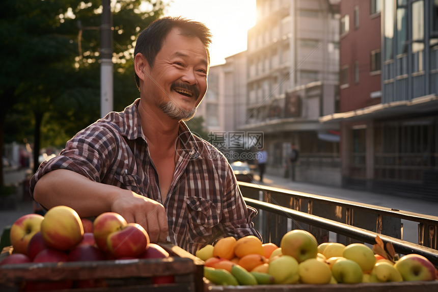 街头卖水果的男人图片