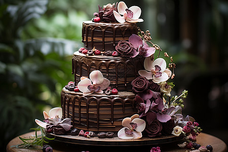 巧克力级层婚礼蛋糕图片