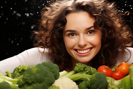 女子和一堆蔬菜背景图片
