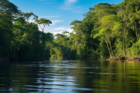 翠绿树林中的河流图片